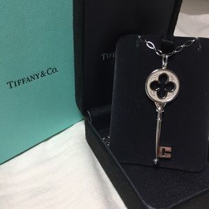 Tiffany Key w/ Diamond + 18K White Gold necklace